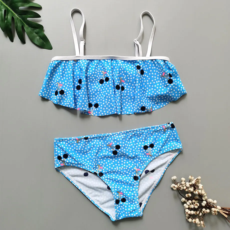 Купальник для девочек с принтом вишни Детский комплект бикини подростков Falbala из