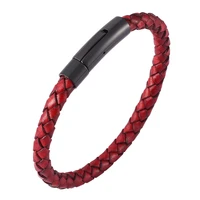 retro unisex jewelry red braided leather men bracelet women bangles stainless steel buckle fashion leather wristband gift sp0451