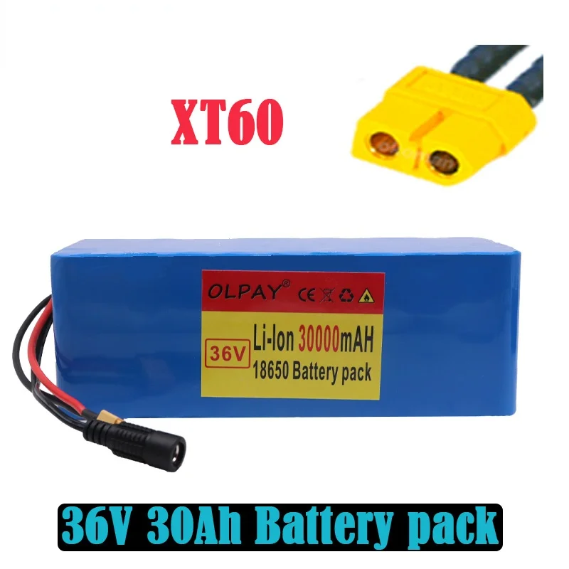 

New 36V 10S4P 30Ah 500W high capacity 42V 18650 lithium battery pack 30000mAh electric bicycle scooter with BMS XT60 Plug