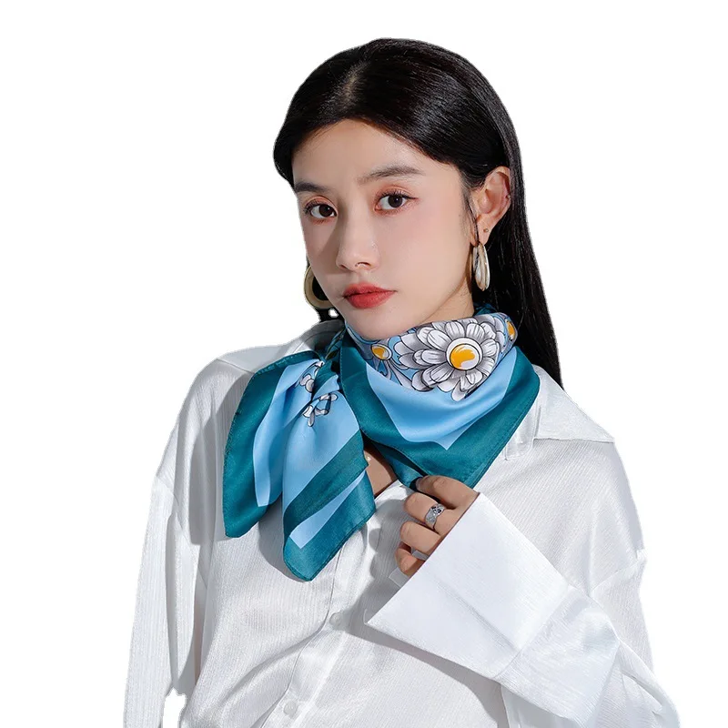 

Imitate Twill Silk Scarf Women Fashion Flower Shawl Stole Hijab Head Neck Kerchief Turban 90*90cm