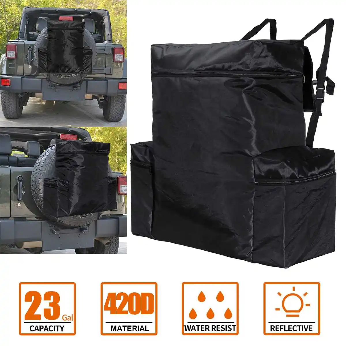 

420D Multifunctional Spare Tire Bag Car Truck Off Road Vehicle PVC Waterproof Spare Tire Garbage Bag for Trucks SUV Off-road
