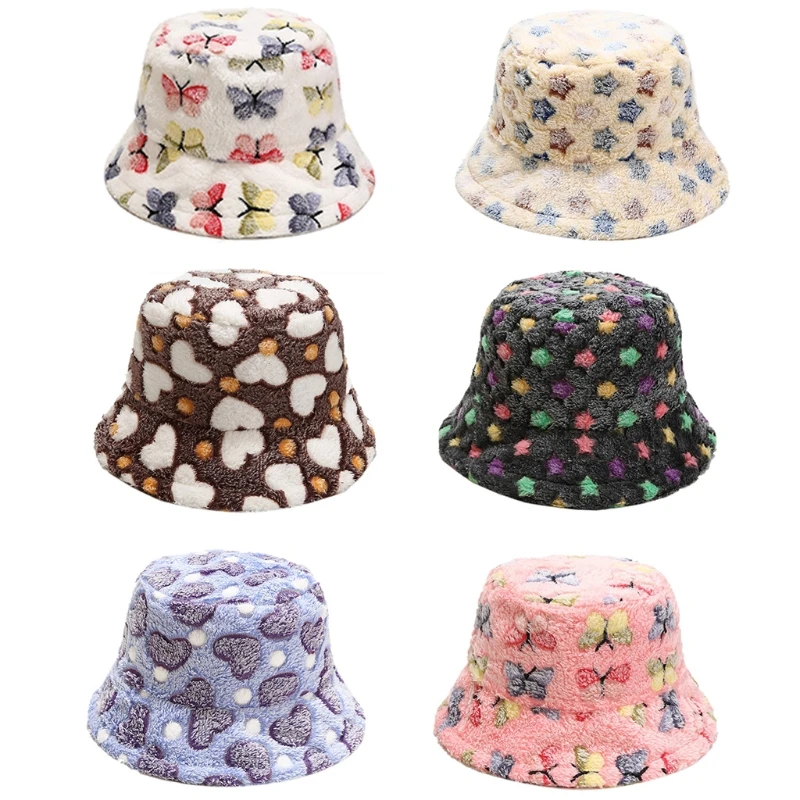 

Fashion 5-pointed Star Plush Fisherman Hat Casual Coral Fleece Basin Hat Winter Outdoor Sports for Skiing Riding Fishing