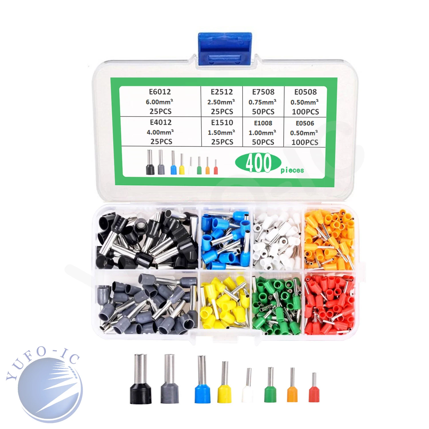 400 шт. E0506/E0508/E7508/E1008/E1510/E2512/E4012/E6012 изолированные клеммные колодки шнур конец провода обжимной Терминатор комплект коробка