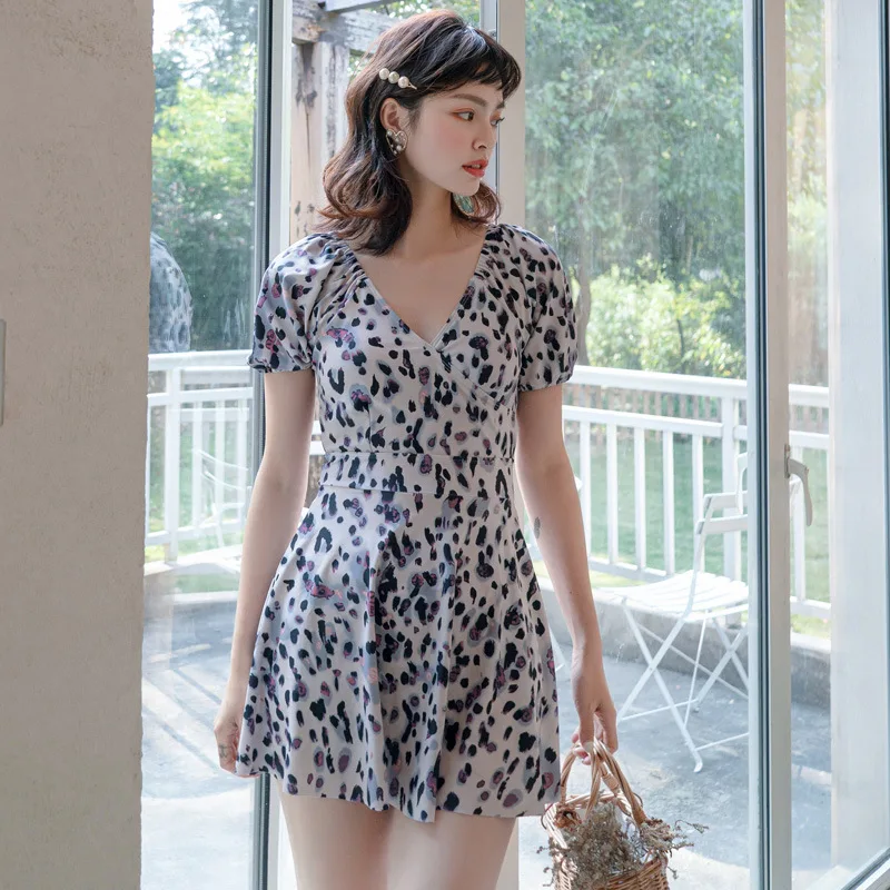 

Swimsuit Fused Female Leopard Swimwear Dress One Piece Monokini Trendy Swim Biquini Women 2020 Badpak Plus Size Bikinis Mujer
