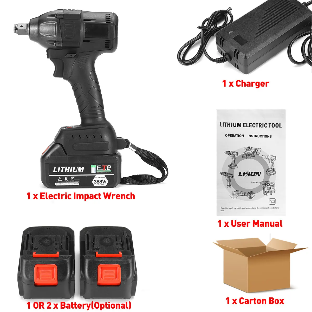 Электрический ударный гайковерт WOLIKE бесщеточный беспроводной Перезаряжаемый