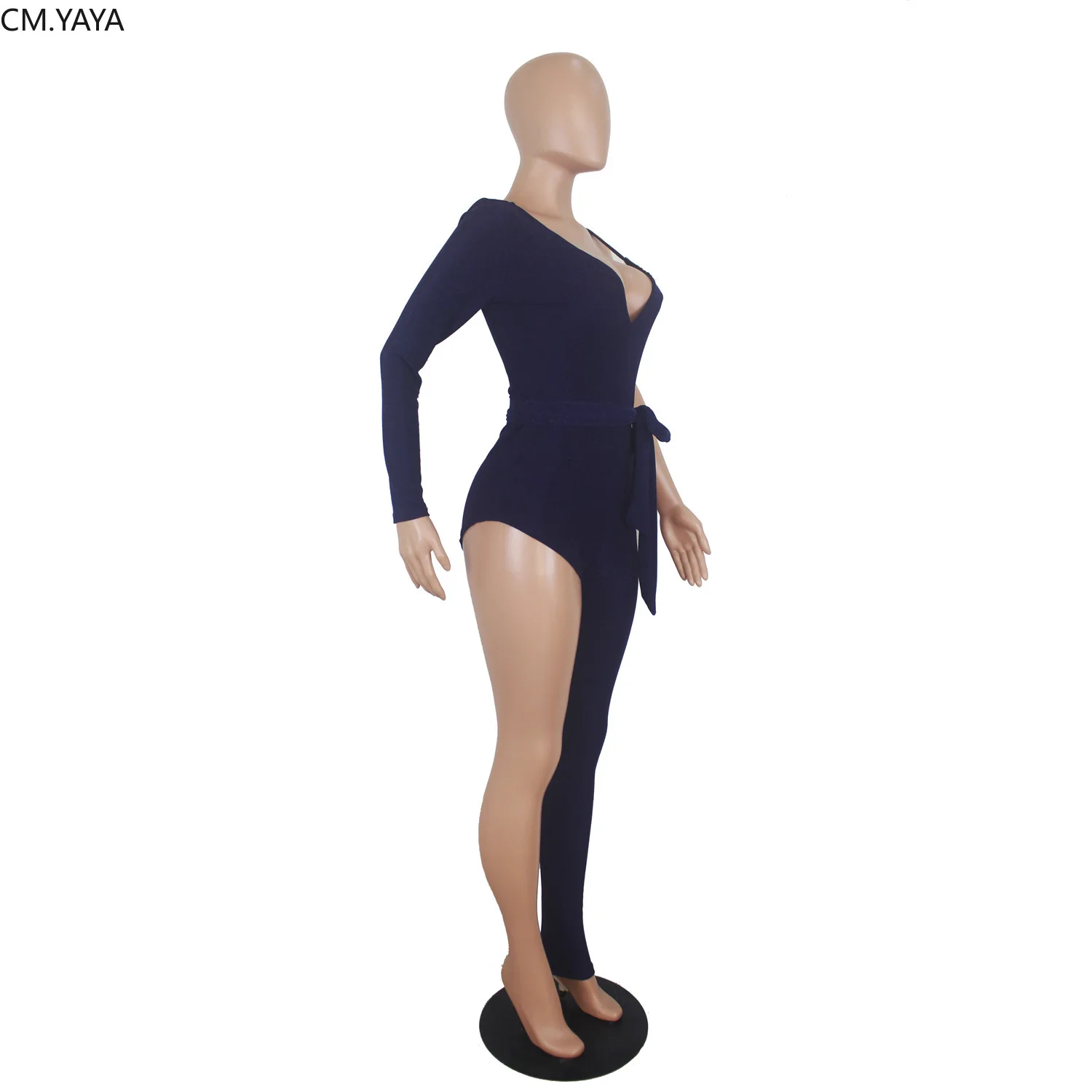 Женский Длинный комбинезон на тонких бретельках с высокой талией и V-образным