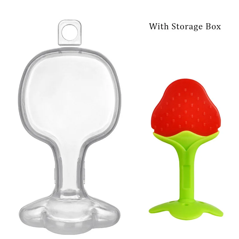 Strawberry box NO BPA детский Прорезыватель безопасный силикон детские фруктовые Прорезыватели для жевания детей игрушки с зубами уход за зубами для детей укрепляющие тренировки зубов - Цвет: Strawberry box