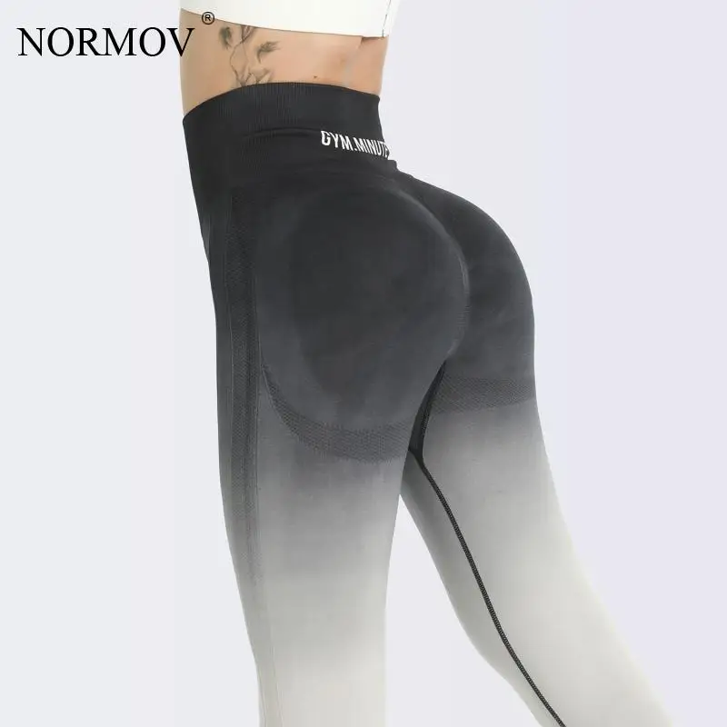 

NORMOV Seamless Leggings Women Gradient Fitness High Waist Legging Elasticity Push Up Running Workout Leggings Women