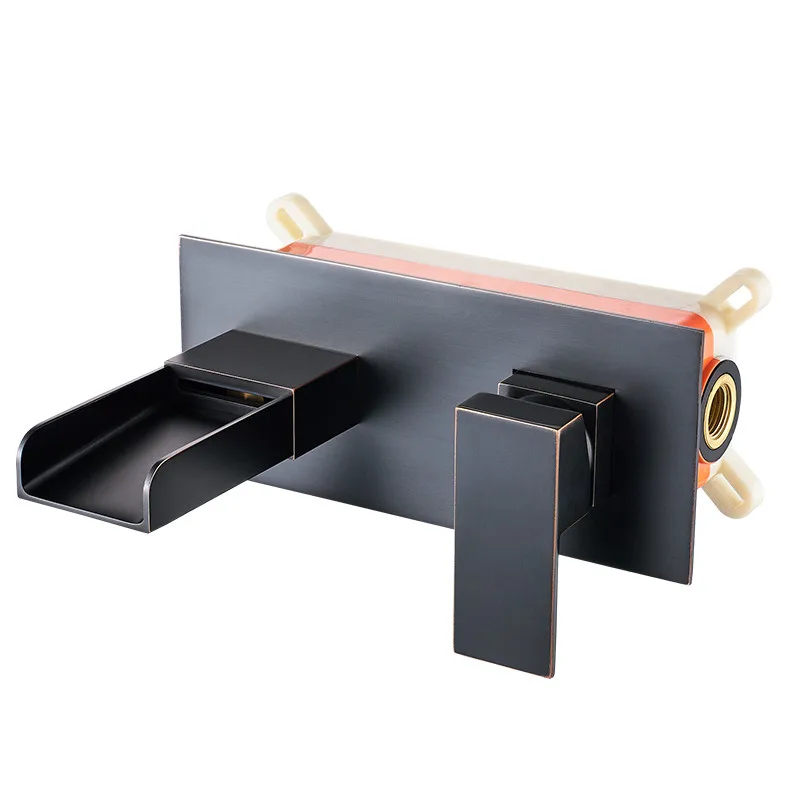 

Bathroom Basin Faucet Total Brass Waterfall In-Wall Hot & Cold Sink Mixer Tap Wall Mounted Black/Chrome Lavatory Water Crane Tap