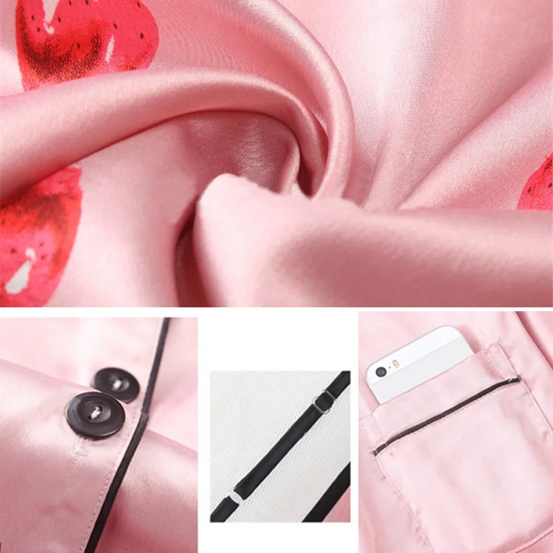 

7Pcs/Set Women Casual Long Sleeves Sexy Sling Homewear Silk Rayon Pajamas Set Satin Thin Summer Pyjama Flower Pajamas for Women