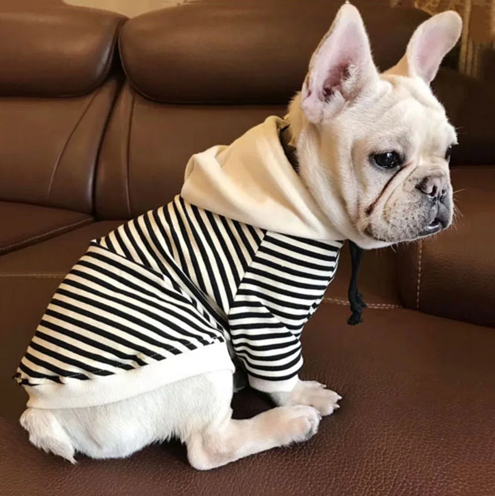 Французская одежда для бульдога хлопковое Полосатое худи маленьких собак кошек