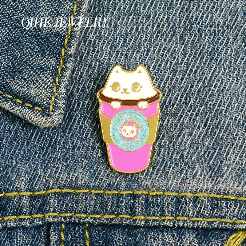 QIHE ювелирные изделия розового и кофейного цветов мяу заколки чашки чашка с