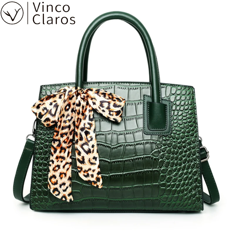 

Luxury Crocodile Pattern Leather Designer Handbags High Quality Silk Scarf Shoulder Crossbody Bags for Women 2020 Large Capacity
