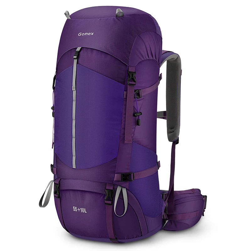 Purple Gonex 55/65L альпинистский рюкзак сверхмощный Открытый походный рюкзак водостойкий рюкзак Кемпинг дождевик входит в комплект - Цвет: Purple