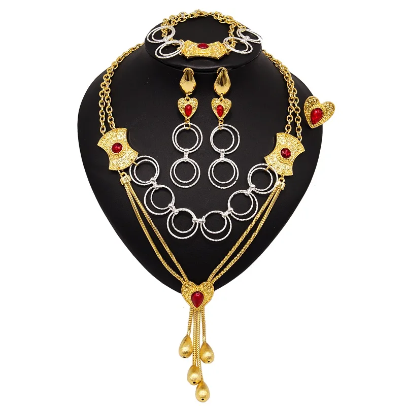 Модные Золотые Ювелирные наборы Yulaili из Дубая, свадебные украшения, подвеска, ожерелье, серьги, браслет, кольцо, аксессуары для женщин