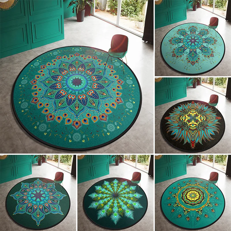 

3D green peacock style round rug custom ethnic style Large carpet living room bedroom parlor kids room rugs Home Decorative