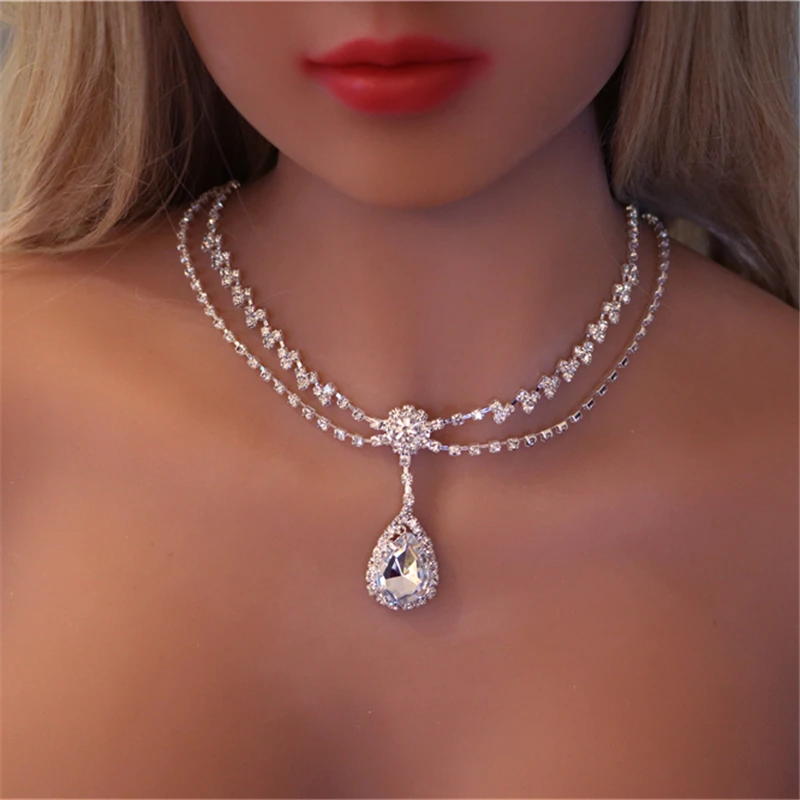 

Hot Female Necklace New Fashion Forehead Chain Silver Color Chain Necklace For Women Rhinestone Choker Necklace Collier