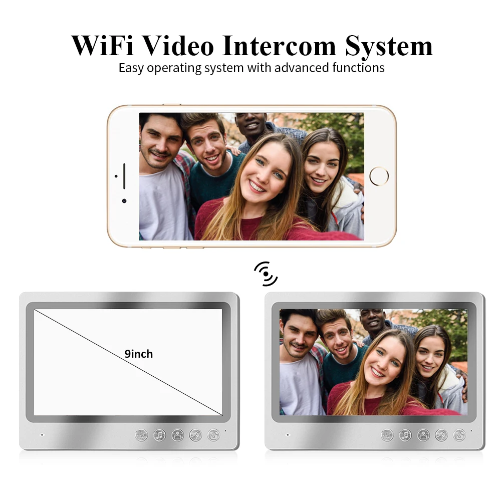 9-дюймовый Wi-Fi видеодомофон 2 квартиры с RFID ИК дверной Звонок камера Домашняя