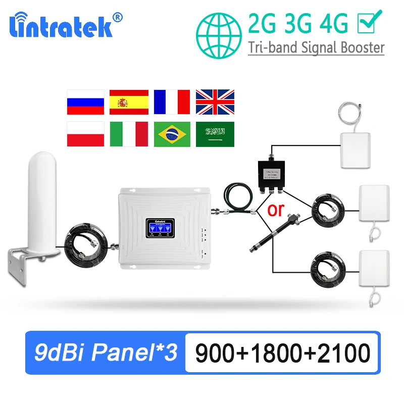 

Lintratek Усилитель сотового сигнала ретранслятор LTE 1800 DCS 900 GSM 2100 WCDMA 2G 3G усилитель сигнала вызова улучшает скорость Интернета 4G