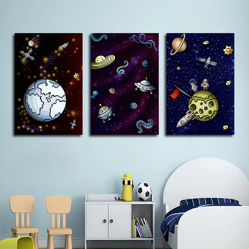 

Cartoon Astronaut In Outer Space Poster Art Print Canvas Painting Picture Home Wall Art Bedroom Modern Decoration Custom
