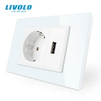 livolo eu power socket with usb white crystal glass panel ac 110250v 16a usb wall socket home vl c9c1eu1u 11
