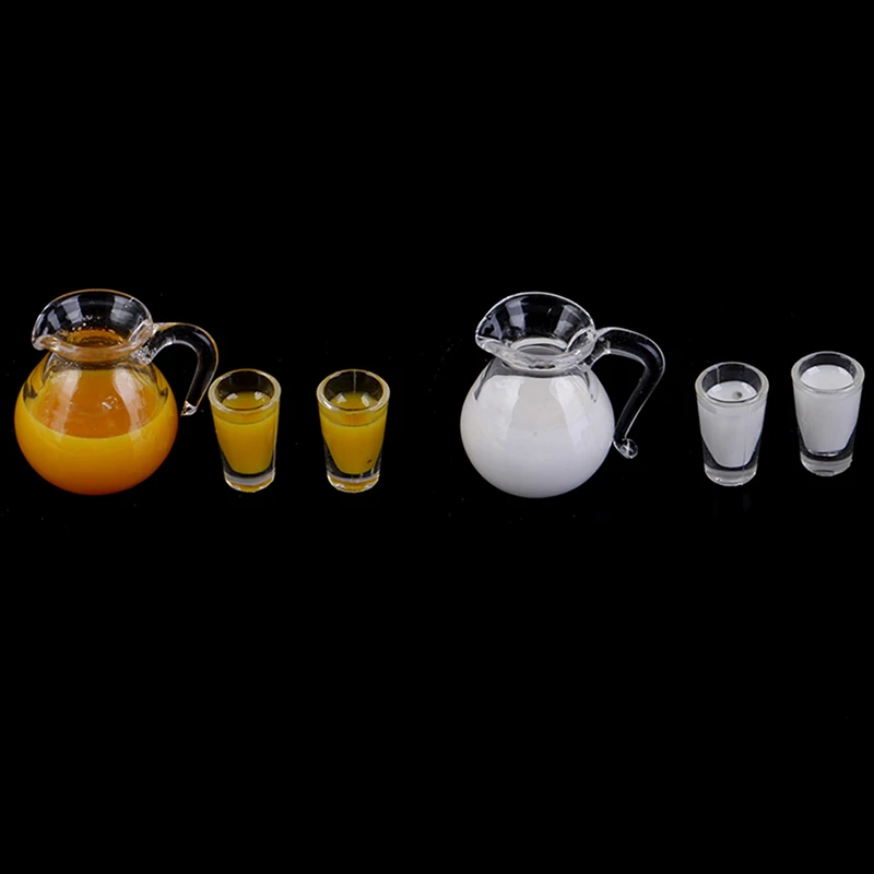 

1 Set(3pcs) 1:12 Dollhouse Miniature Accessories Mini Juice Jug Cup Set Simulation Drink Milk Model Toys Yellow,white