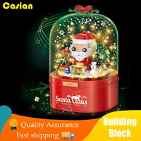 christmas music box building block room decor childrens xmas gift dust cover rotating music floating snow birthday toys for kid