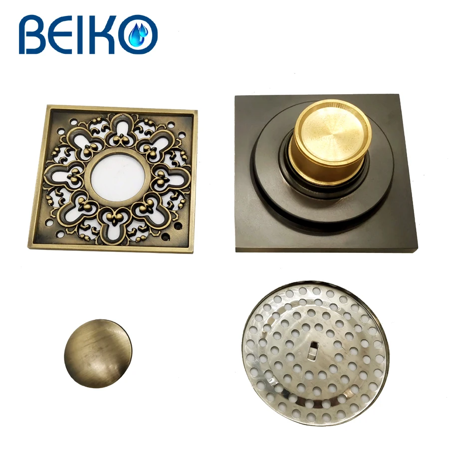 high quality brass vintage square shower luxury floor drain strainer cover balcony bathroom bath accessories 1010 floor drain free global shipping