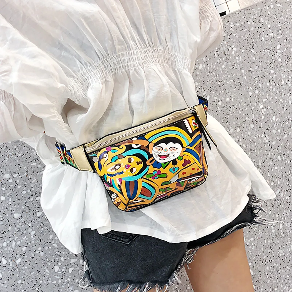 Женская поясная сумка в стиле граффити уличная кожаная широкий спортивный