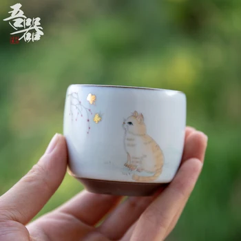Jingdezhen Ceramic Hand painted Cat Tea Cup Ruyao Personal Green Tea Cups Tea Pitcher Glass