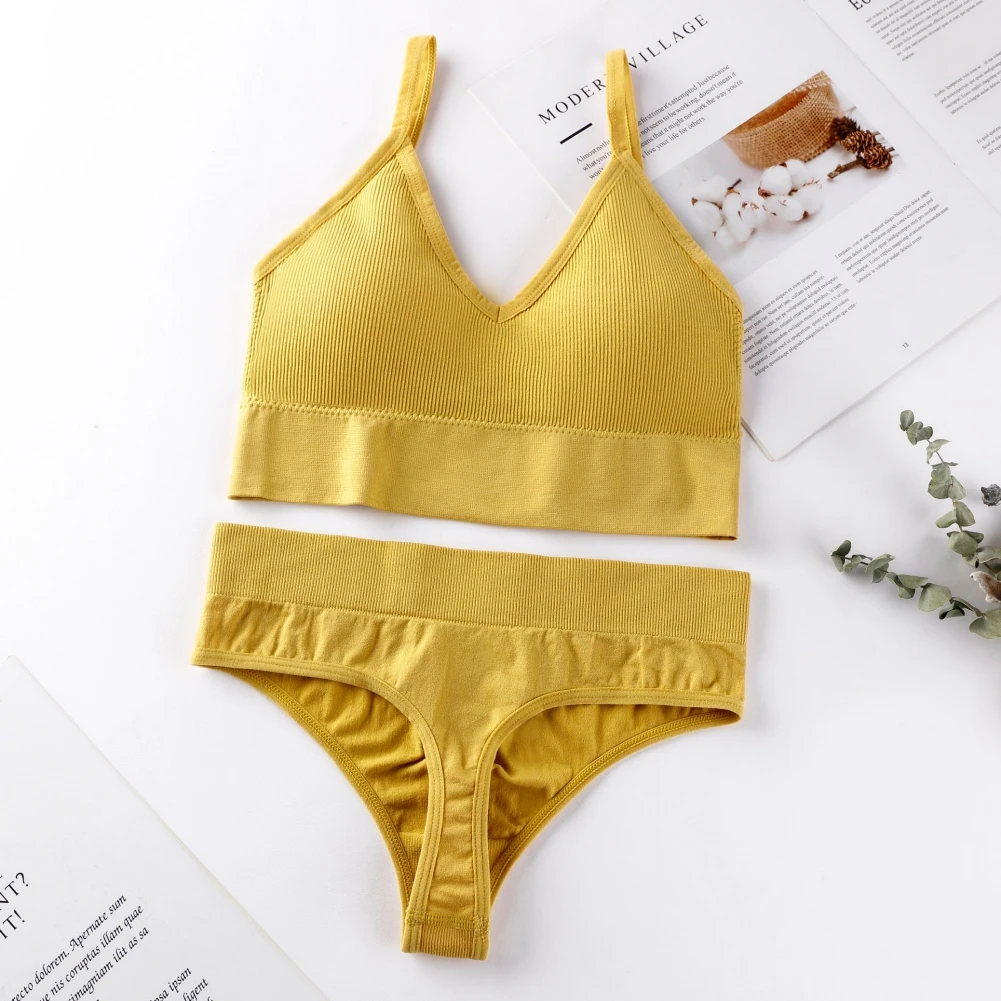 

Women Bra Panties Set Female Push Up Sports Bra G-String Seamless Thong Lingerie Set Fitness Crop Top