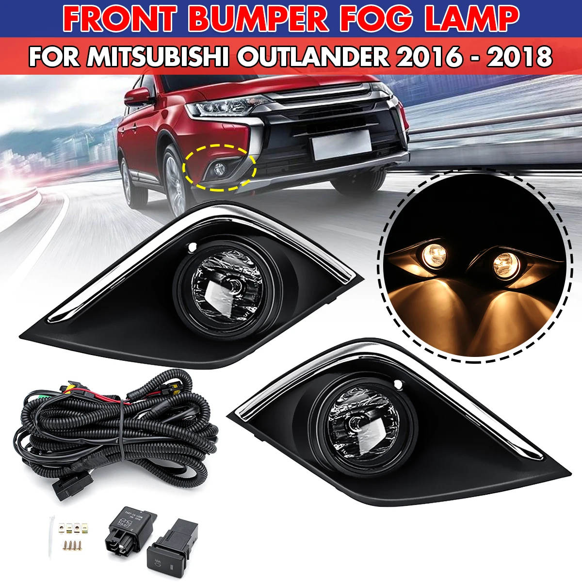 Пара противотуманных светильник р на автомобильный бампер с крышкой комплект