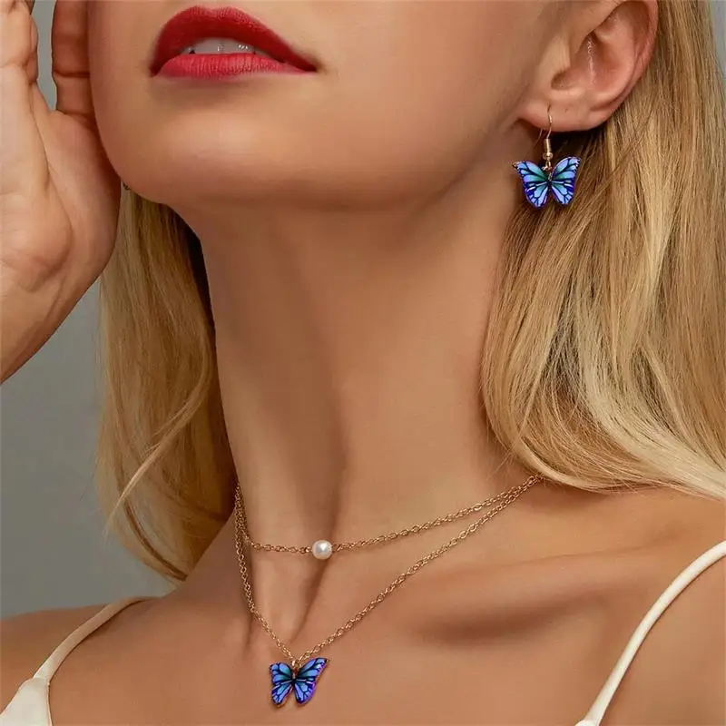 

New High Quality Blue Dripping Oil Butterfly Earrings Simulation Butterfly Drop Earrings Metal Butterfly Piercing Earrings Gift