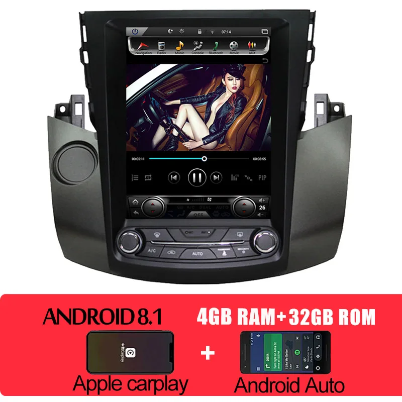 Android Car Radio KiriNavi вертикальный экран Tesla стиль 10," Android 8,1 Автомагнитола для Toyota Rav4 Gps навигация автомобильный мультимедийный плеер 2006-2012 - Цвет: Android Car Radio