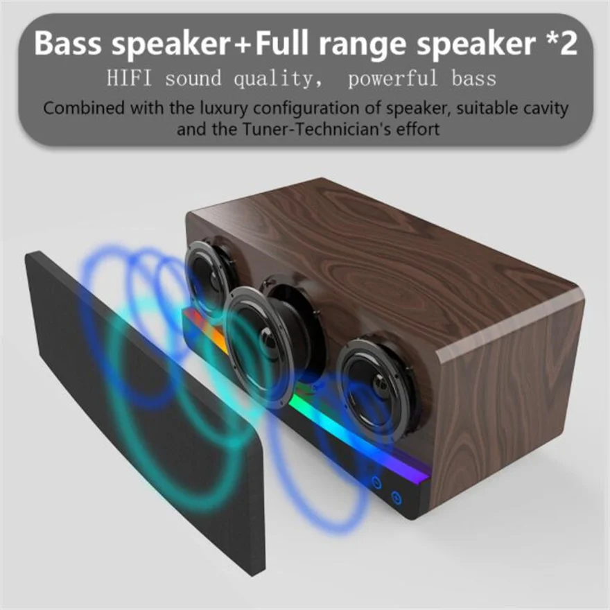 Bluetooth-динамик высокой мощности 36 Вт деревянный Настольный бумбокс Саундбар для