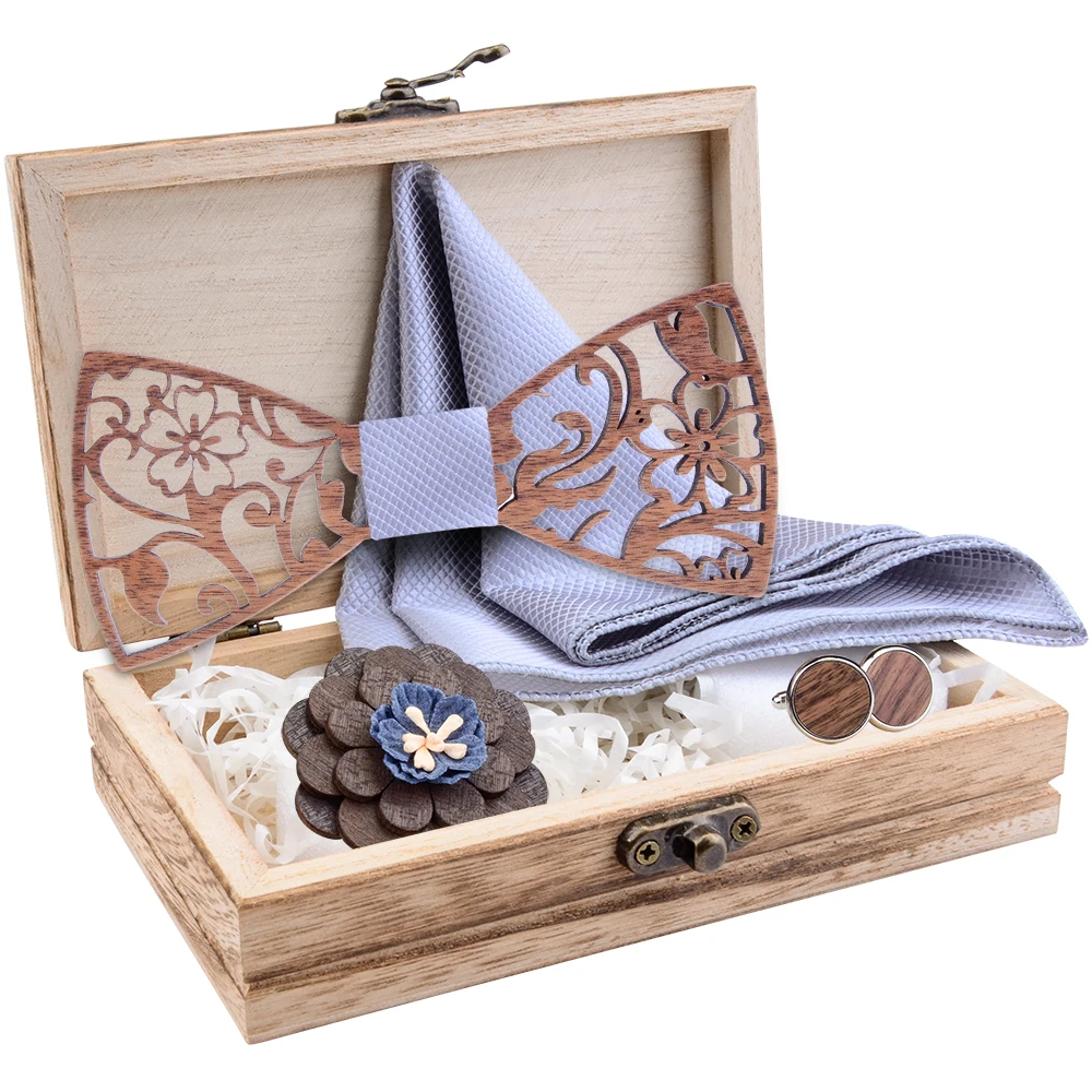 Модный деревянный тонкий гравировальный галстук бабочка Цветочный пустотелый