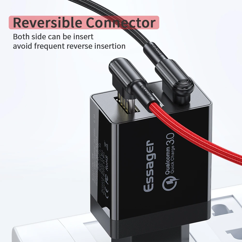 Essager usb type C кабель 3A провод для быстрого заряда шнур 90 градусов USB-C samsung Xiaomi Redmi Note 7 8