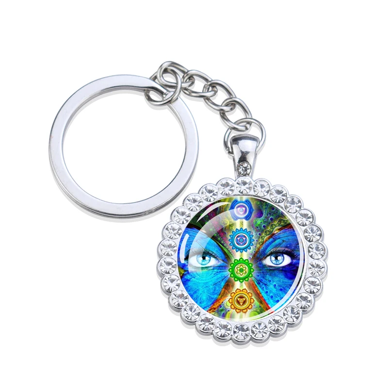 Брелок с мандалой подвеска стразы религиозный 7 шаркра стеклянный кабошон брелок