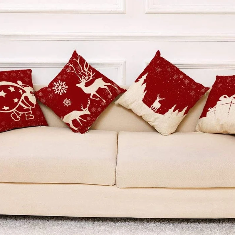 

Christmas Decorative Couch Pillow Cases Cotton Linen Pillow Square Cushion Cover for Sofa, Couch, Bed and Car