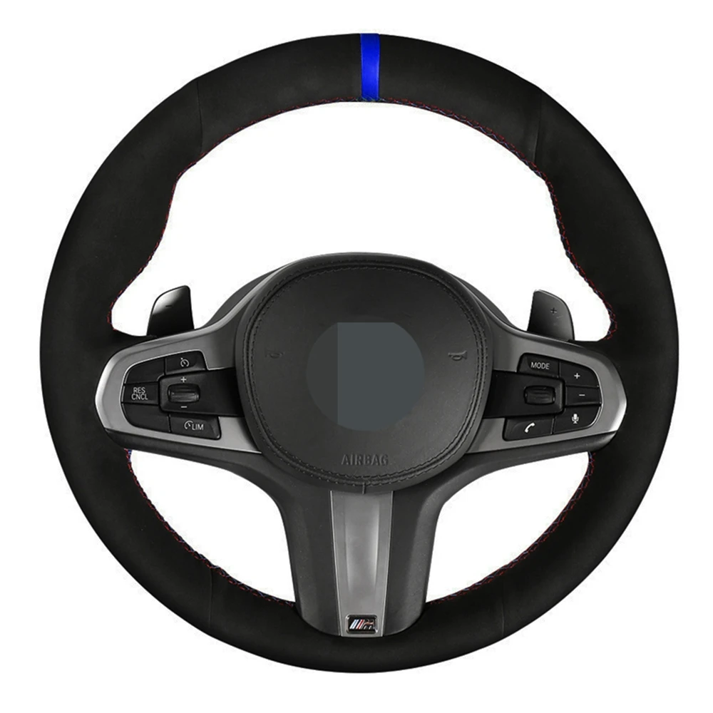 Чехол рулевого колеса автомобиля черного цвета из натуральной кожи и замши для BMW