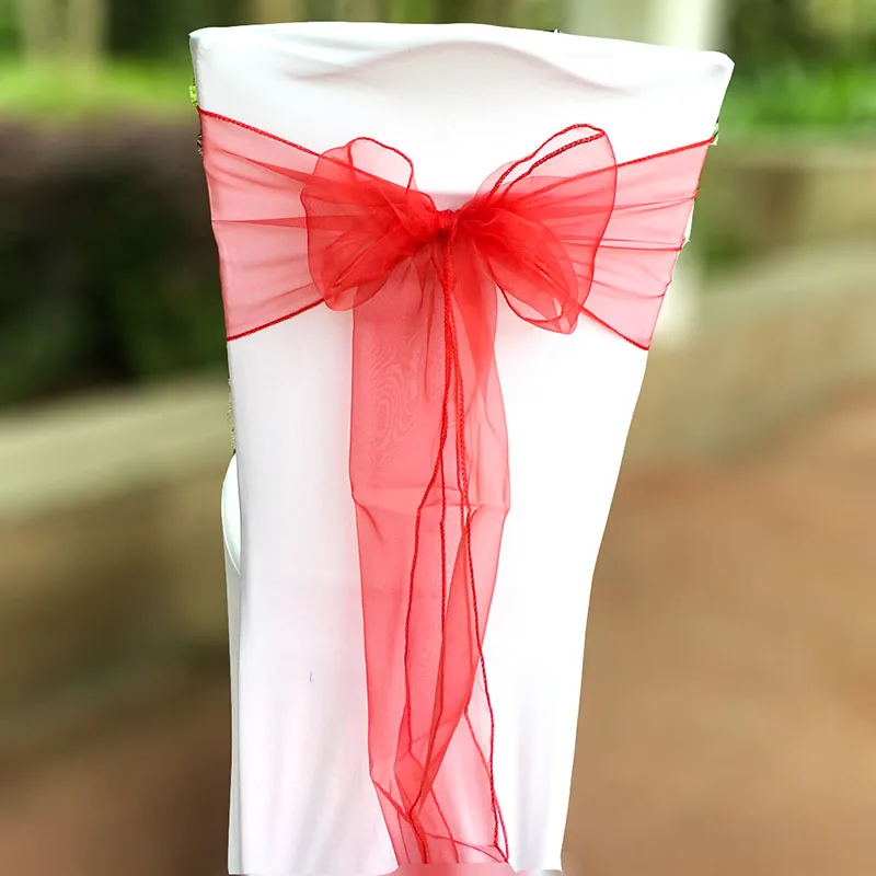 25 шт./лот чехол с бантиком и поясом из органзы для стула тюль свадьбы праздника