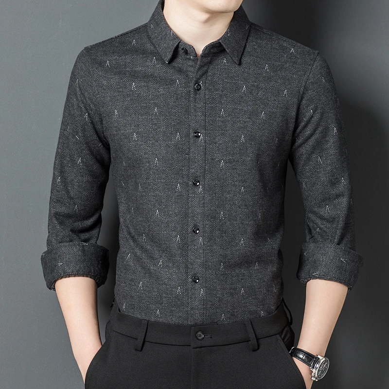 

Новинка 2021 Мужская рубашка с цветочным принтом Осень-Зима плюшевая матовая теплая деловая Повседневная рубашка с длинным рукавом