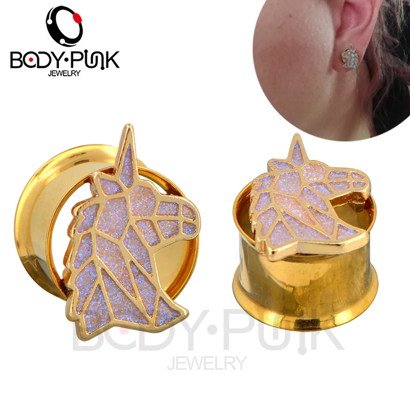 

Body Punk New 1 Pair Piercing Ear Plugs Tunnel Screw Unicorn Bat Flesh Ear Expander Gauge Stretchers Body Jewelry for Women Men