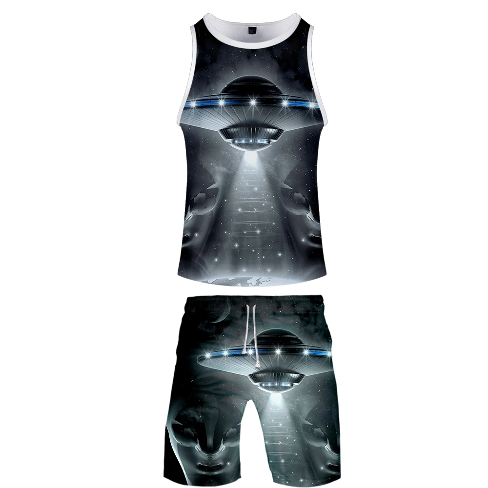 extraterrestrial 3D two piece set tank top and shorts Harajuku women Sailor moon tshirt streetwear harajuku Sleeveless Plus Size | Женская