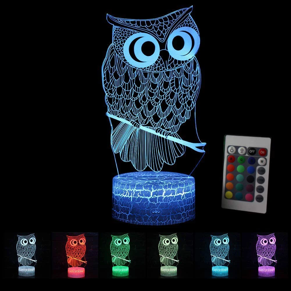 

1Pcs 3D Decor Owl Shape Lights LED Night Light Lamp 3D Illusion Art Mood Novelty Acrylic Lamp for Decoration