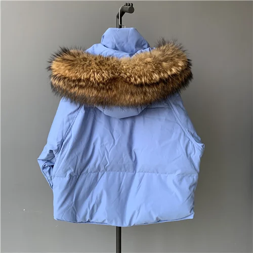 Blue raccoon fur 1 MAOMAOFUR женский пуховик на утином пуху, зима, Модная стильная Толстая парка с воротником из натурального меха, теплая верхняя одежда на белом утином пуху - Цвет: Blue raccoon fur 1