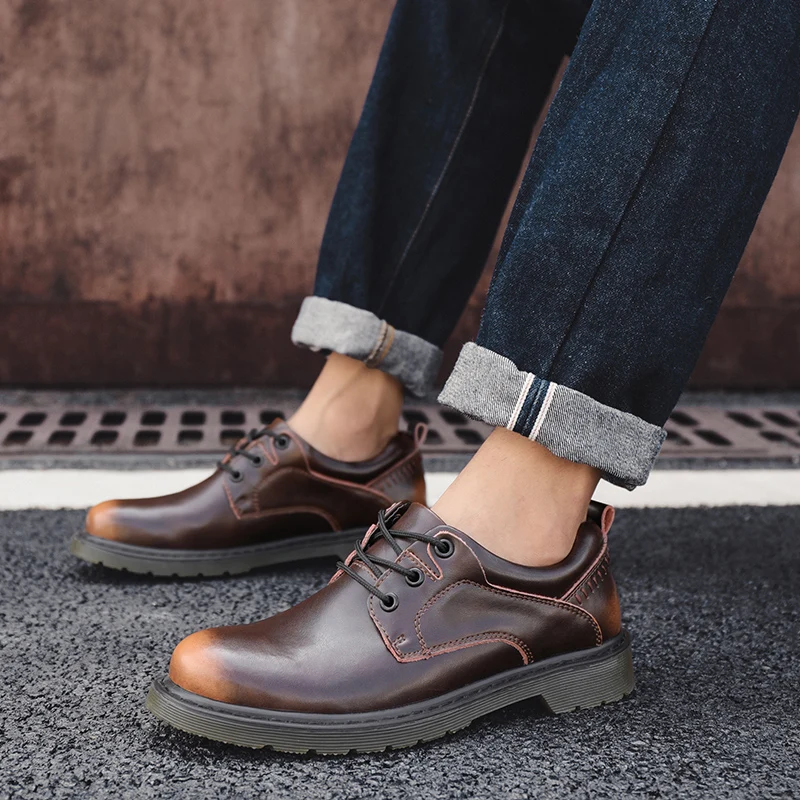 

Мужские туфли из натуральной кожи, оксфорды, на шнуровке, Модные Роскошные Мокасины, повседневная обувь на платформе ручной работы