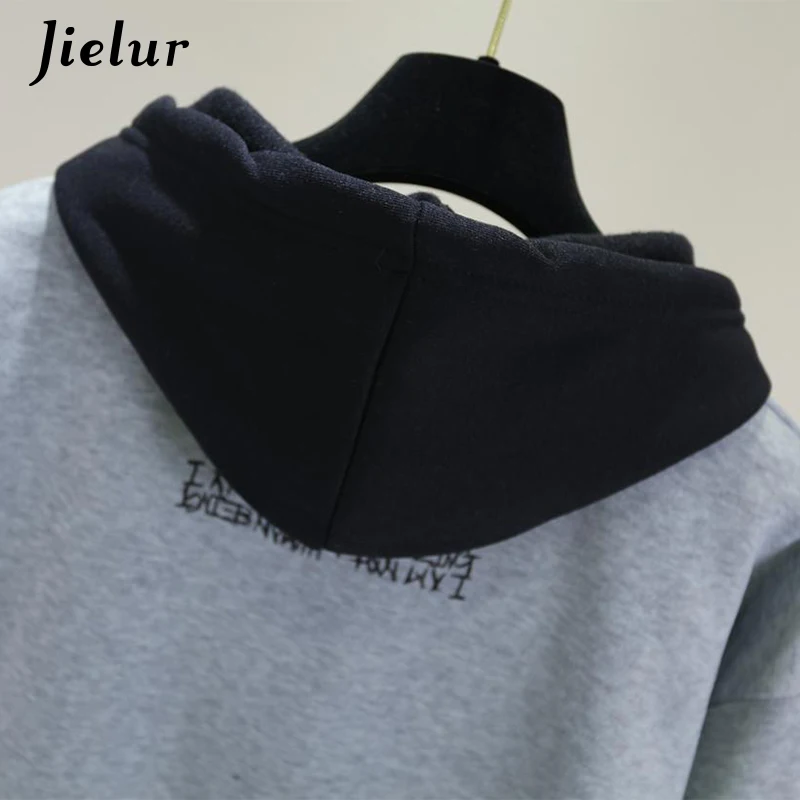 Jielur осенне зимняя серая толстовка с буквенным принтом Женский 2019 пэчворк кэжуал