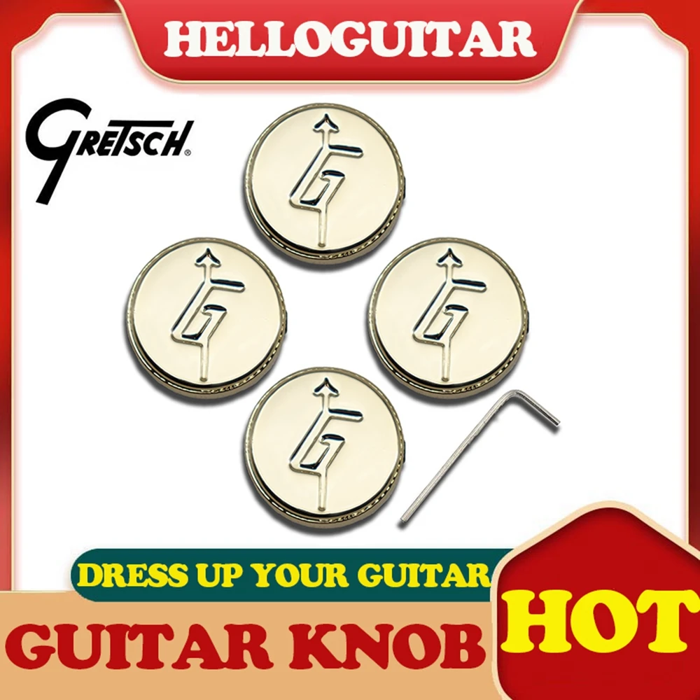 Gretsch-perillas de guitarra eléctrica, 4 unidades, cuerpo hueco de Metal, Control de volumen, botón de tono con logotipo 