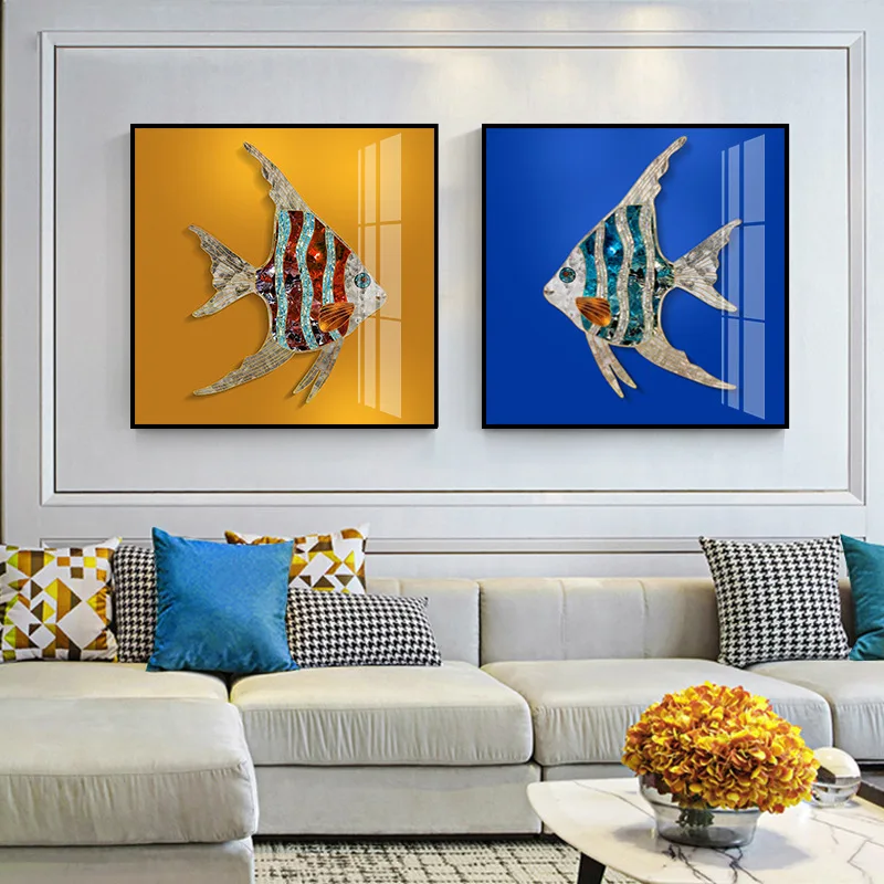 

Nordic Light Luxurious Simple Poster Abstract Tropical Fish Wall Art Canvas Print Painting Decorative Picture for Living Room